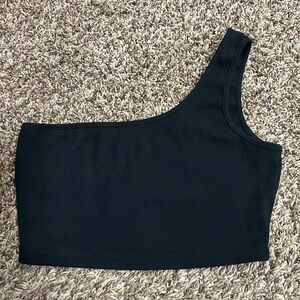 SHEIN Black One-Shoulder Ribbed Crop Top
